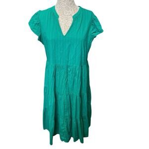 St. John's Bay Tiered Cotton-Blend Midi Hi-Low Dress-Green Boho Dress|Size Large